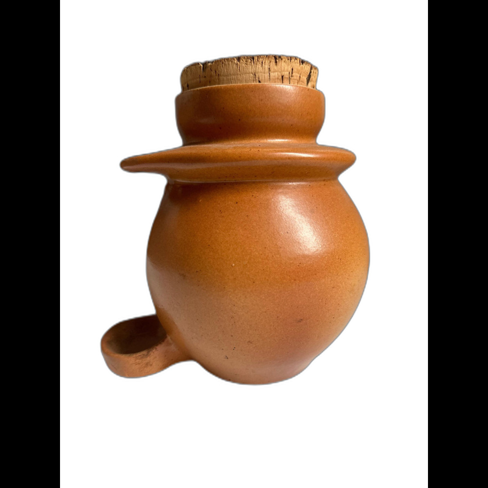 Vintage French terracotta butter crock with cork lid w/spoon rest - pot
